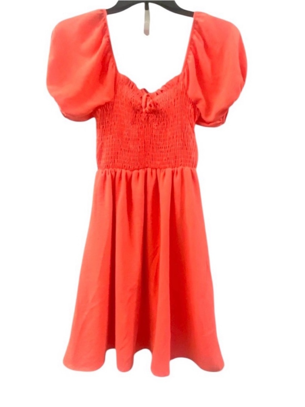 Altar'd State Coral Puff-Sleeve Smocked Dress